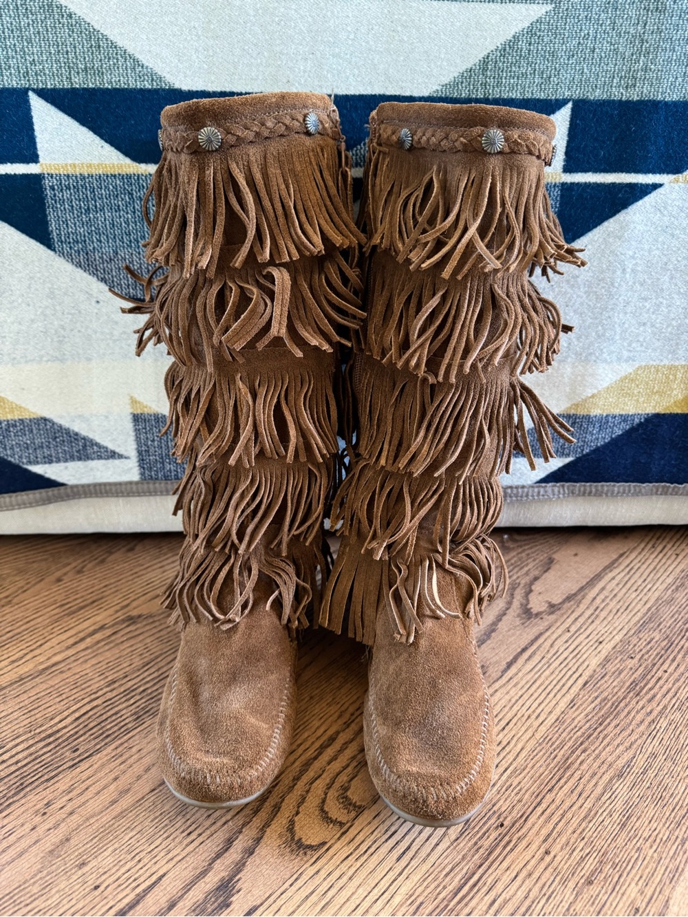 Minnetonka Five Layer Fringe Moccasin Boot -Brown